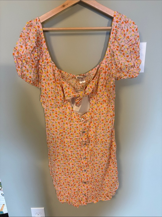 Dippin Daisy Tops - Tie-Front Puff Sleeve Floral Tunic Top - Pink/Orange